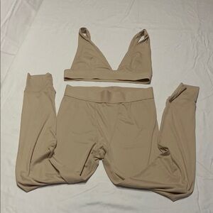 SHEIN Tan Pajama Set V-Neck Top and High-Waisted Bottoms